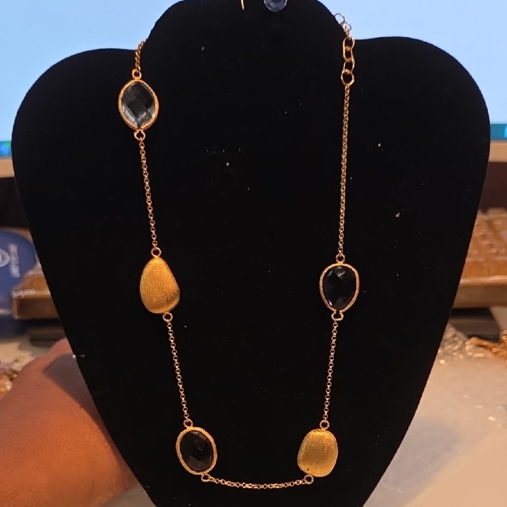 Rivka Friedman Gold and Black Gem Necklace